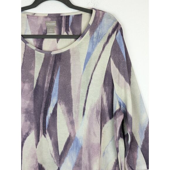 Chico's Tunic Dress Brushed Side Slit Abstract Art Stretch Knit Purple Size XL - Picture 4 of 12